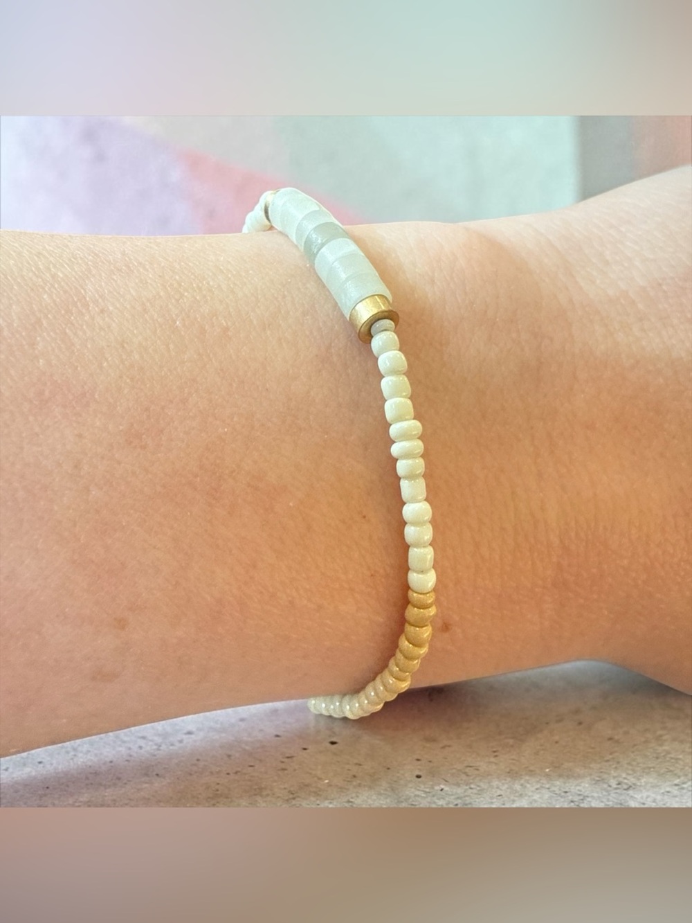 Plunder Tan and Ivory Beaded Bracelet with Gold Accents - Picture 2 of 3